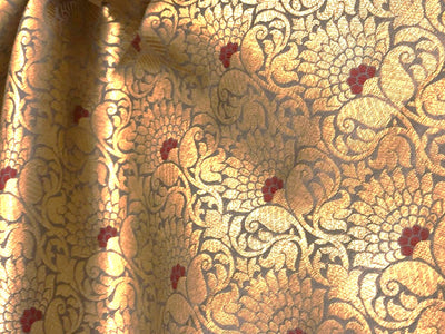 Silk Brocade fabric slate blue with subtle gold metallic jacquard 44" wide BRO1099[1]