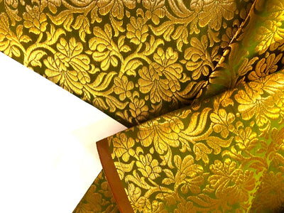 Silk Brocade fabric 44" wide Floral Jacquard beautiful shading of green and gold BRO926[1]