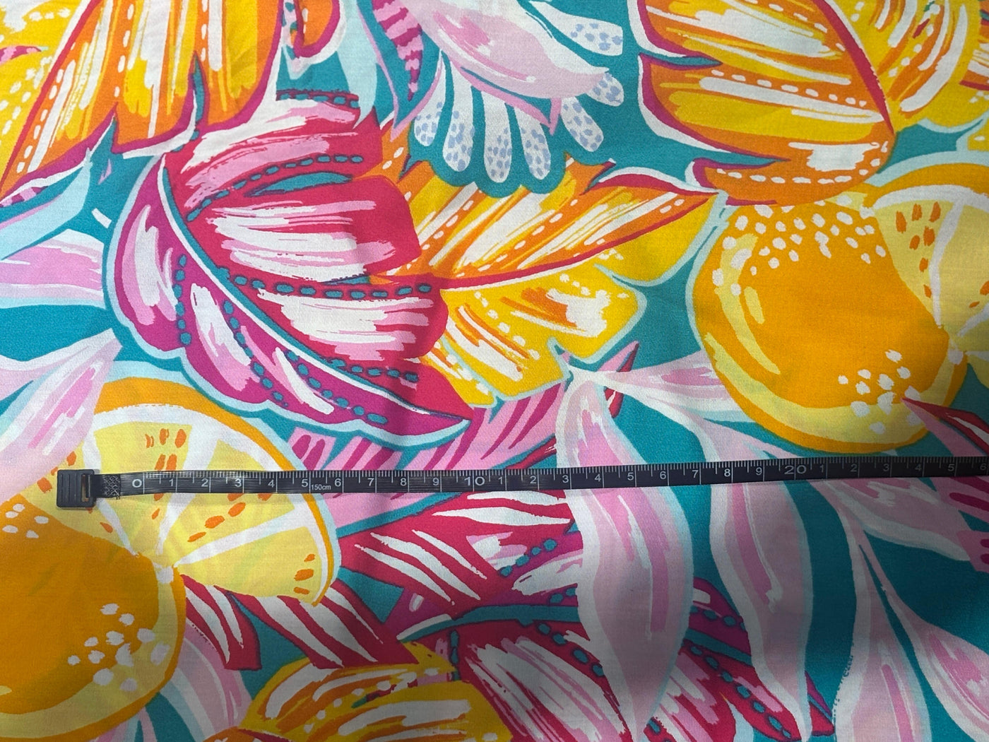 100% Cotton Poplin 58" wide digital print pastel pinks, sea blue ,bright yellows jungle print [17614]