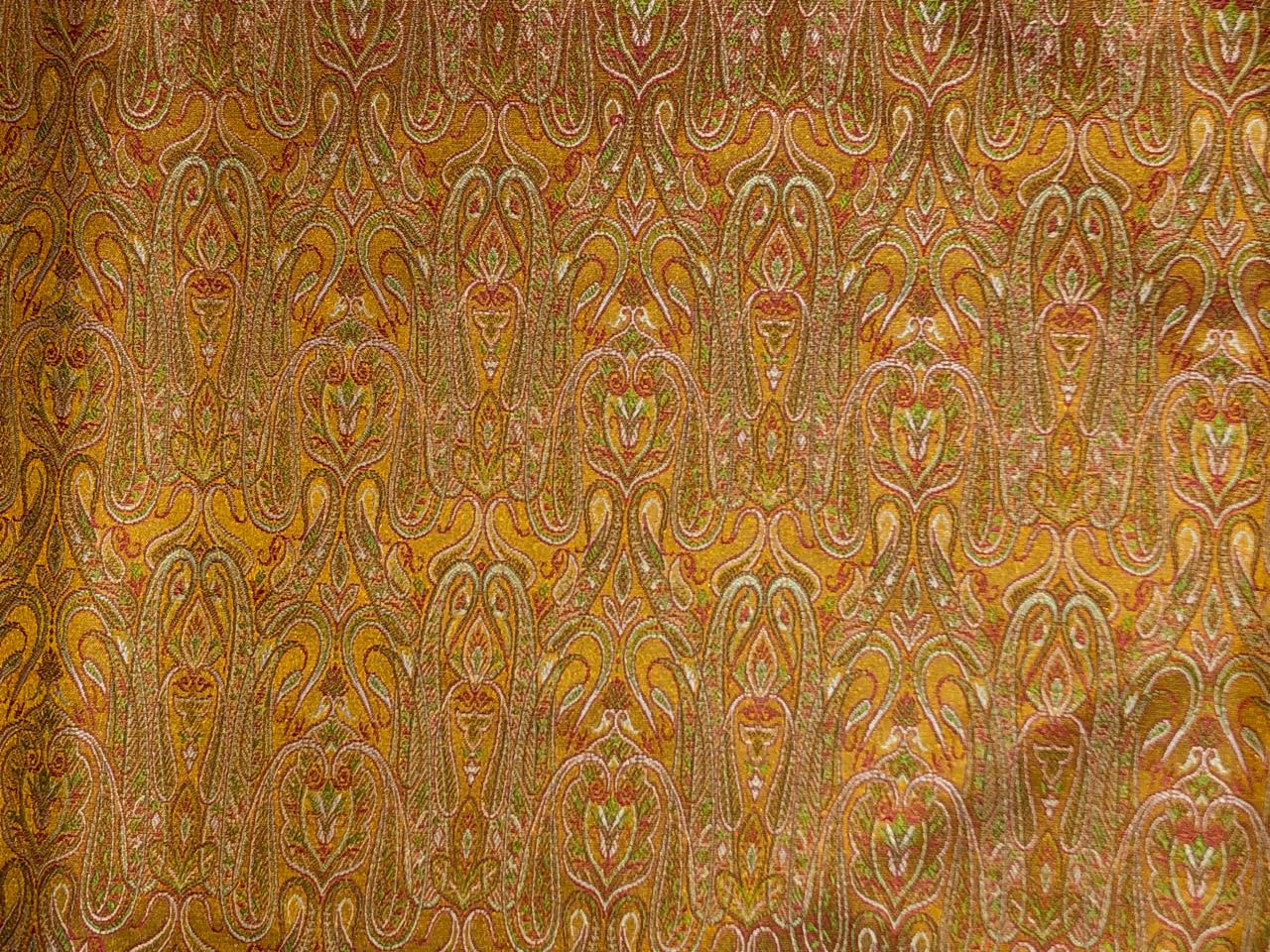 Silk Brocade fabric 44" paisley  jacquard available in 2 colors mustard ,red and green AND purple ,red and mustard BRO1049