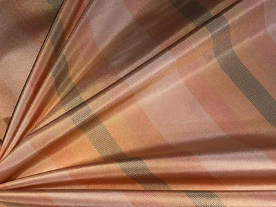 PURE SILK Dupioni FABRIC  54"wide  STRIPE shades of peach and green SINGLE CUT LENTH 5 YARDS DUPCUTS2
