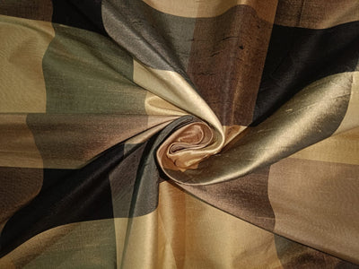 100% Silk Dupioni Fabric Plaids Shades of Black and gold color 54" wide DUP#C102[3]