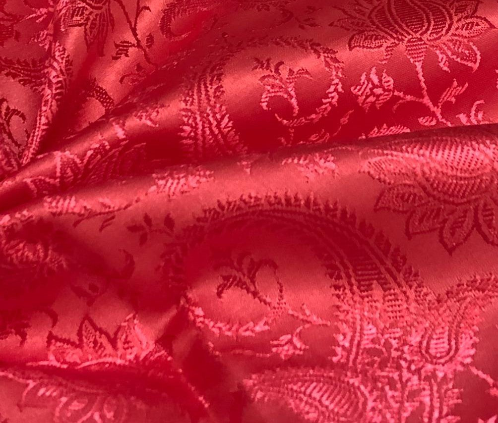 Silk Brocade fabric self jacquard paisleys available in 3 colors red , pink and coral BRO1100[1/2/3]