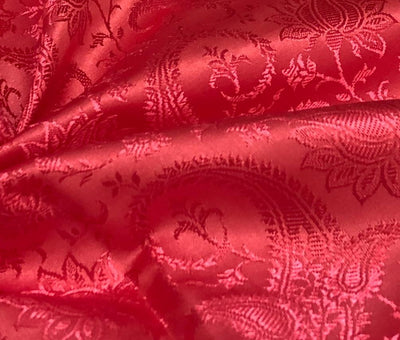 Silk Brocade fabric self jacquard paisleys available in 3 colors red , pink and coral BRO1100[1/2/3]