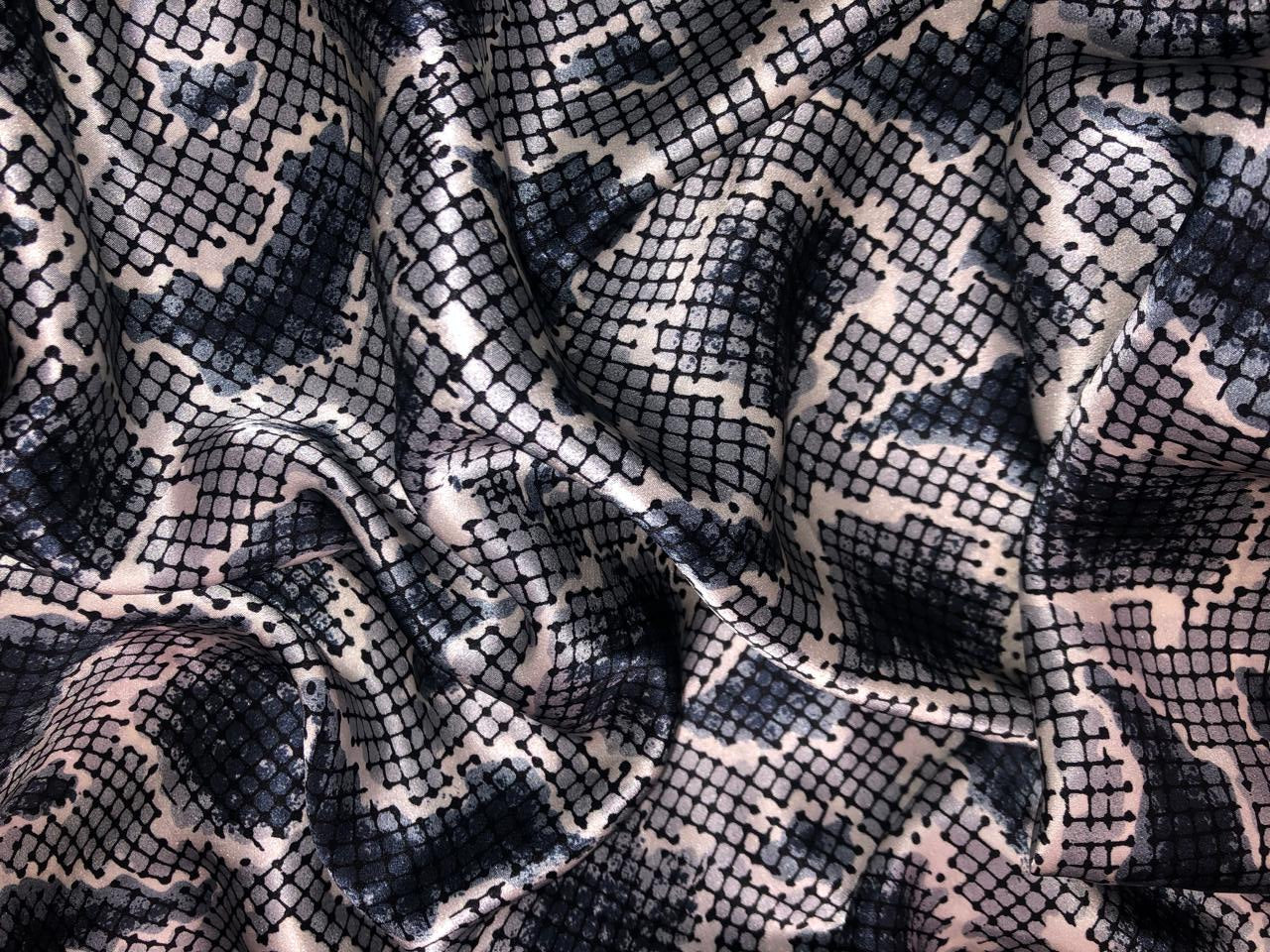 100% Pure Silk Satin 80 grams 54"Wide Fabric abstract print  available in 2 colors black and brown  [18285/86]