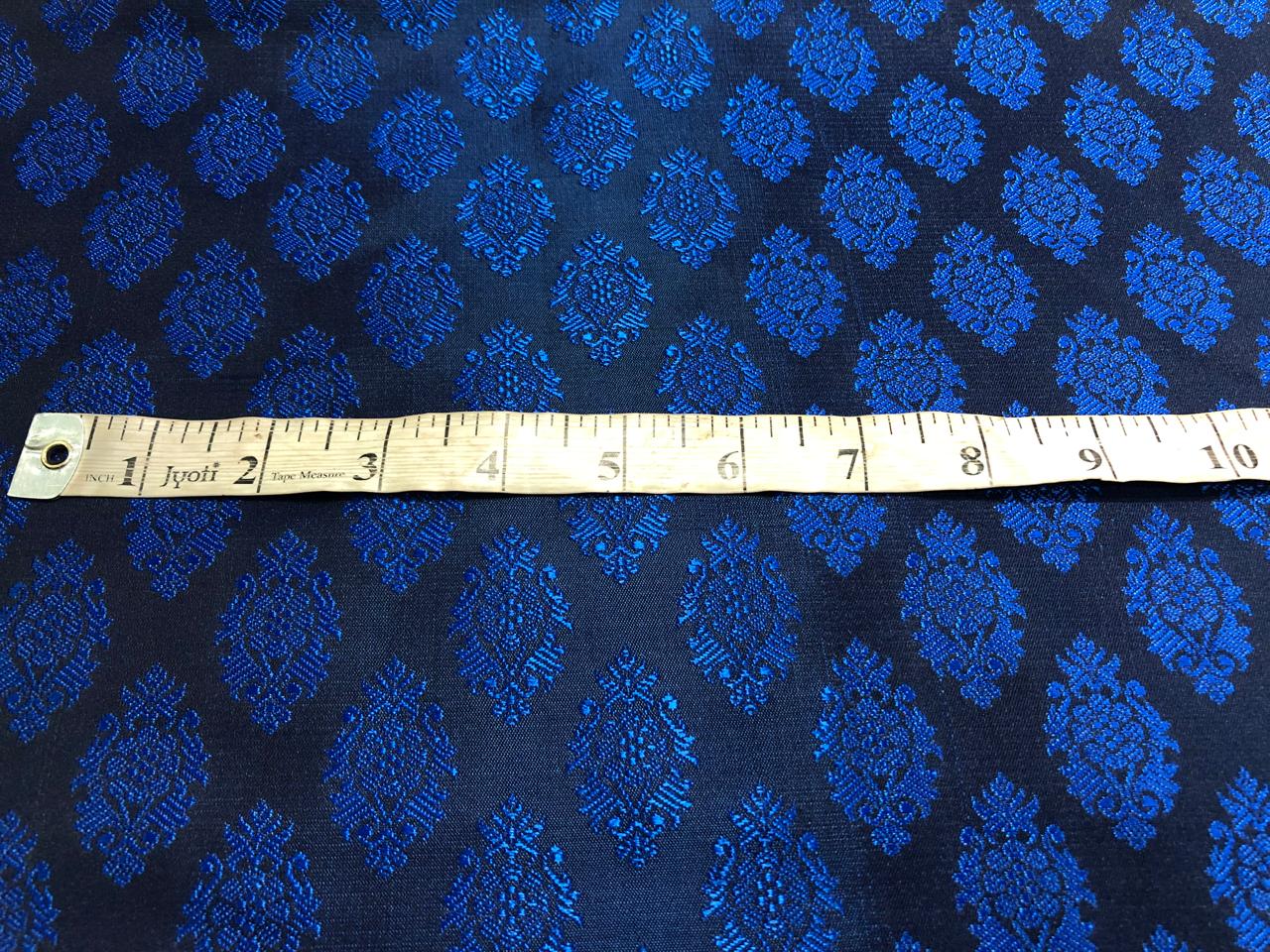 Silk Brocade fabric blue x black with blue motif   jacquard  BRO1020[4]