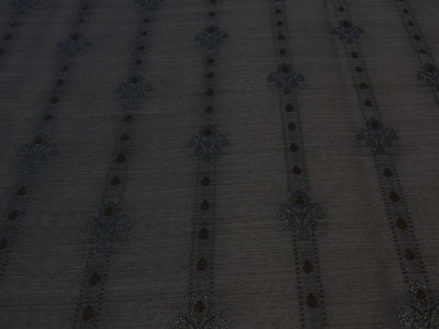 100% Silk munga Brocade fabric dark ivory with gold Zari horizontal stripes with floral jacquard BRO1090[3]