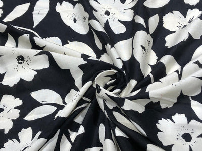 Linen Print black and cream  floral print [17740]