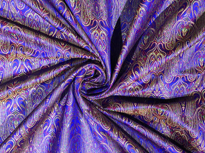 Silk Brocade fabric 44" paisley  jacquard available in 2 colors mustard ,red and green AND purple ,red and mustard BRO1049