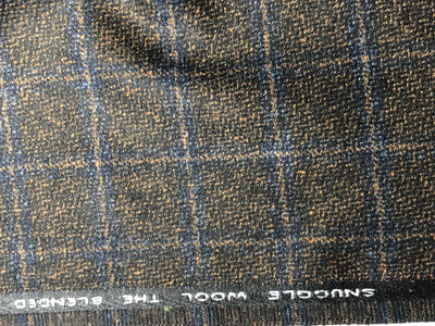 Tweed Suiting Blended With Viscose 58" wide plaids tan brown and navy [17719]