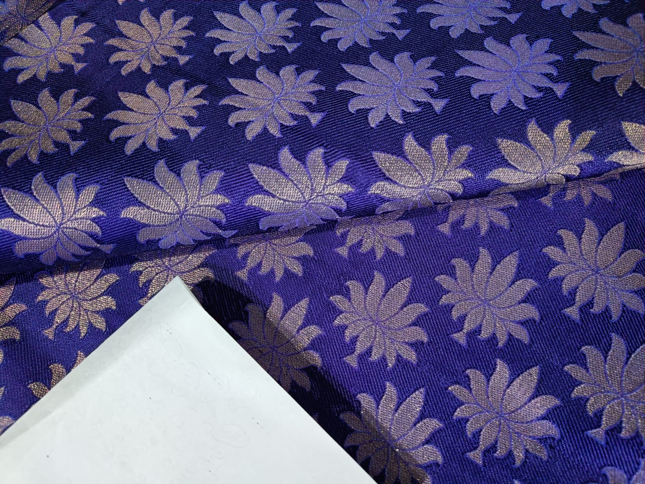 Silk Brocade fabric Dark Indigo Blue & Metallic Gold color 44' wide BRO243[4]