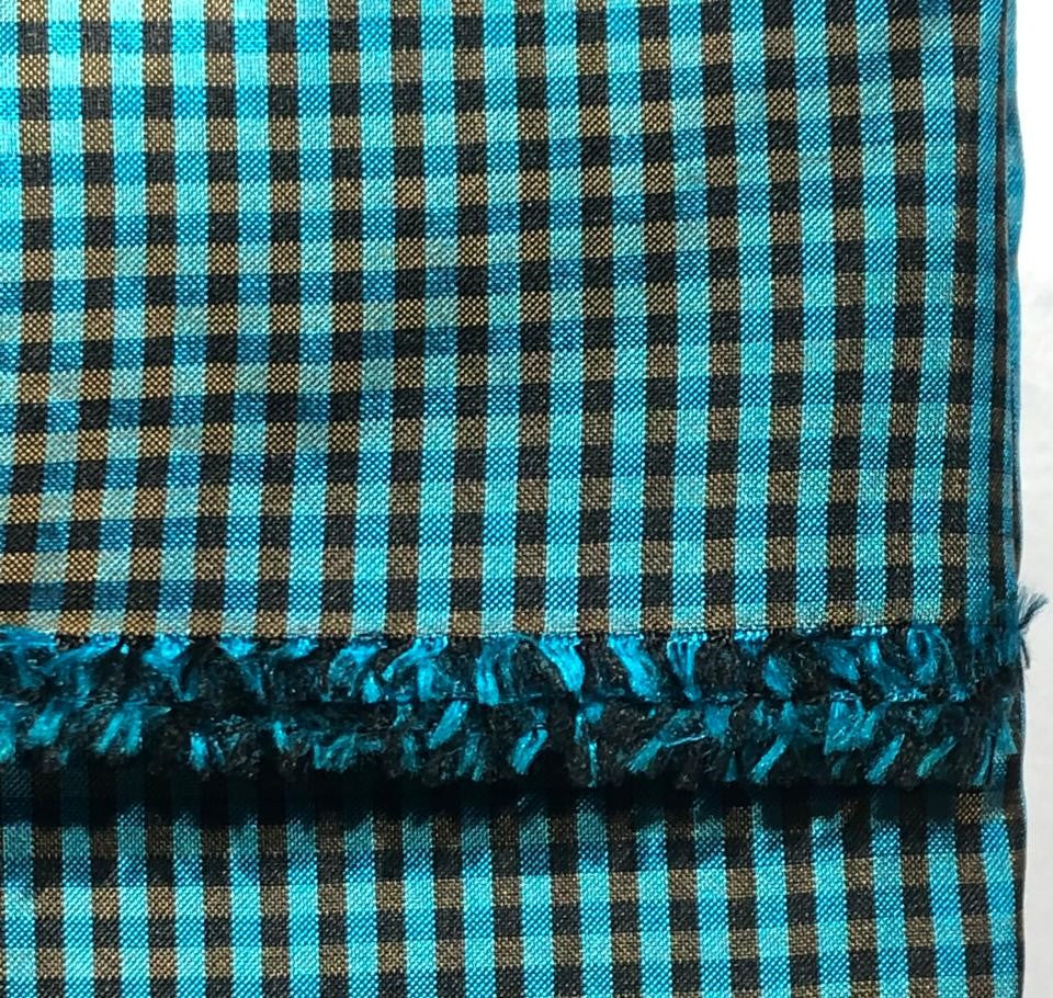 100% silk dupion  Plaids fabric teal blue and mustard gold  DUPNEWC30[2]