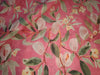 100% Linen watermelon pink with pastel yellow green  Floral Print Fabric 44" wide [15423]