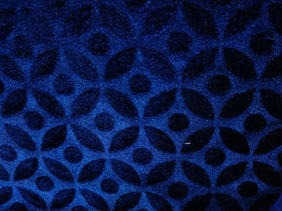 Devore Embossed Viscose Burnout Velvet fabric navy blue 44" wide