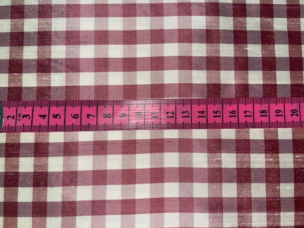 SILK DUPIONI FABRIC PINK &amp; IVORY COLOR PLAIDS 54" wide DUPC65