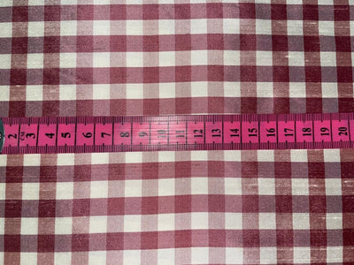 SILK DUPIONI FABRIC PINK &amp; IVORY COLOR PLAIDS 54" wide DUPC65