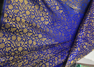Silk Brocade fabric 44" and metallic gold floral jacquard available in 2 colors royal blue and green BRO1048