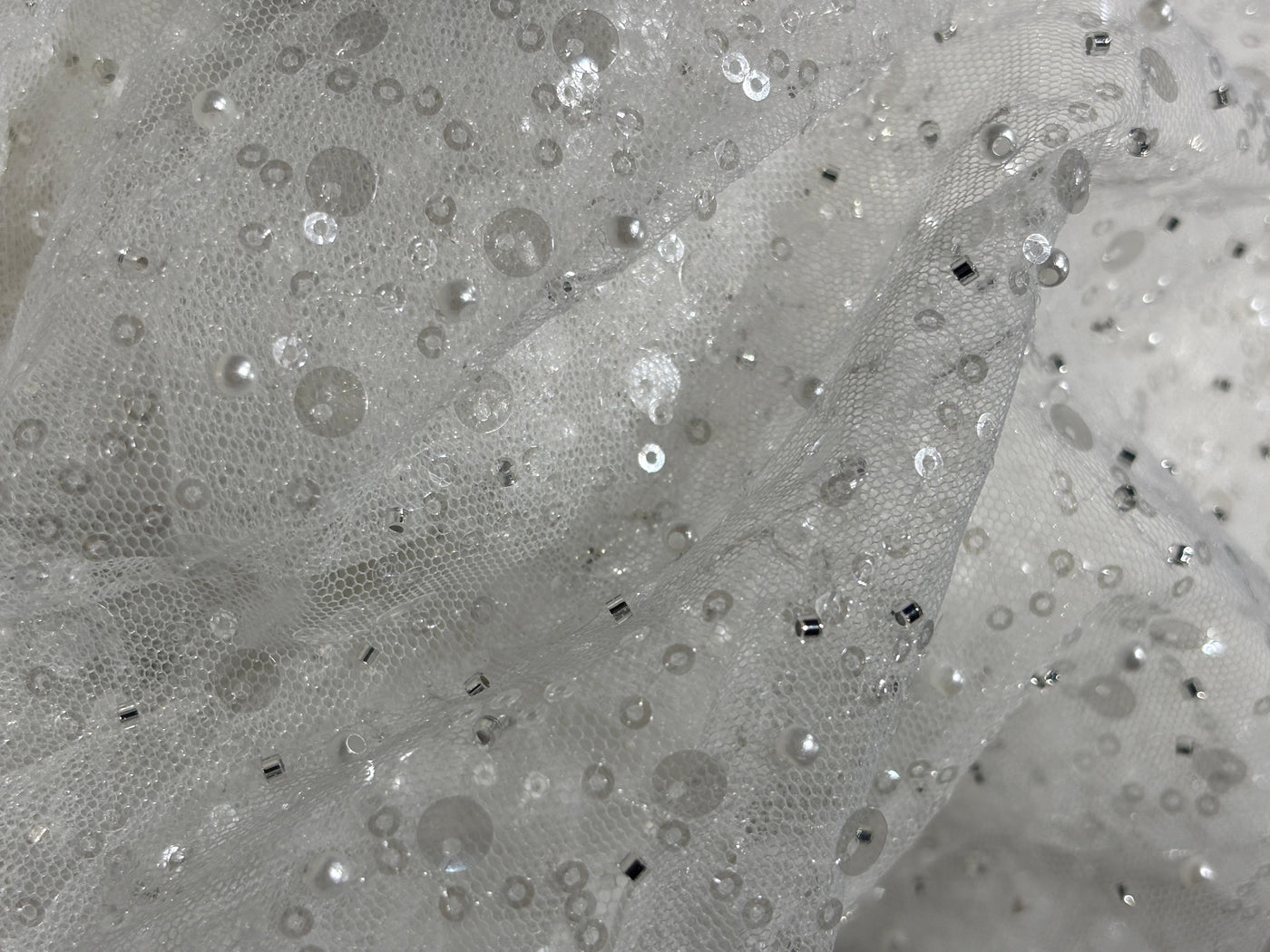 NET fabric  With self color  sequins and  pearls available in 2 colors black and white [17760/61]