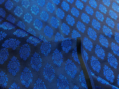 Silk Brocade fabric blue x black with blue motif   jacquard  BRO1020[4]