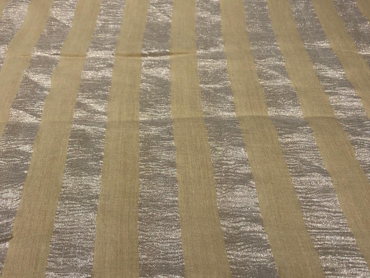 SILK  Crushed MUGA SILK TISSUE STRIPES available in 2 colors crinkle gold x gold stripe/dark ivory x copper/golden cream x silver stripe[17746/47]