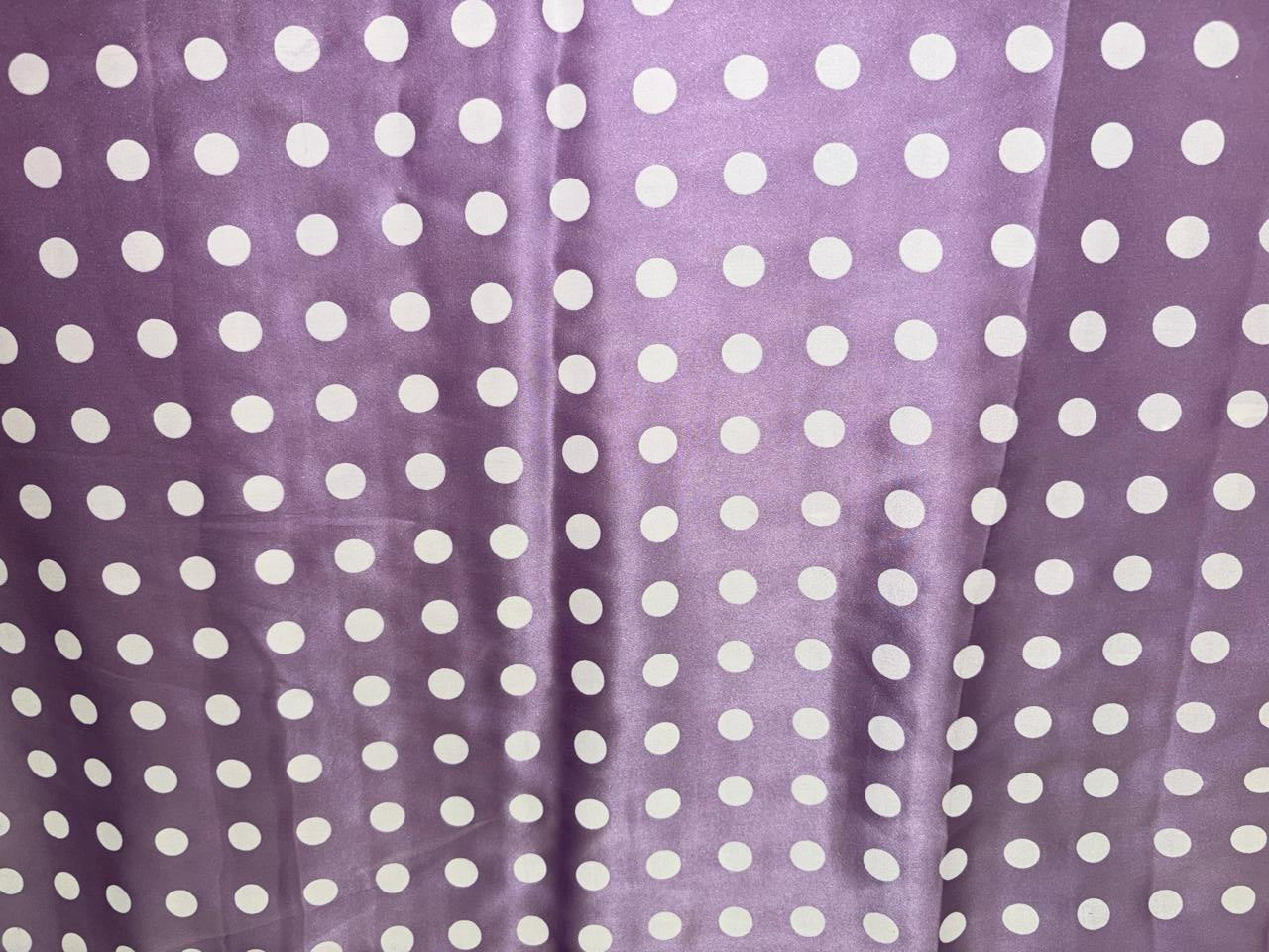 100% Pure Silk Satin 80 grams Lilac color with white dots 54"Wide Fabric [18283]