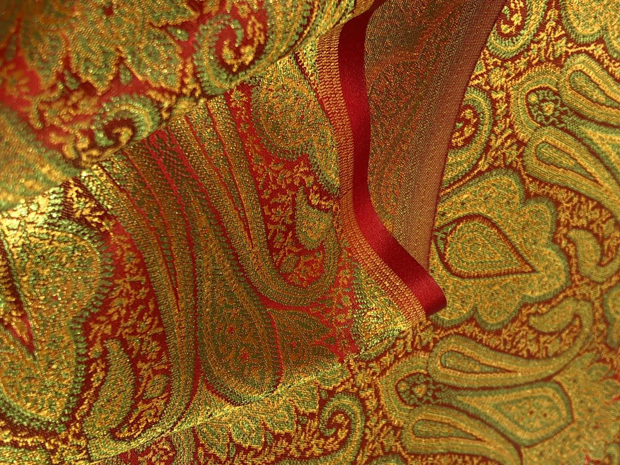 Silk Brocade fabric 44" wide paisley jacquard available in 3 colors pink and blue ,red and green and pastel pink and slate blue BRO1037