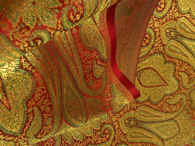 Silk Brocade fabric 44" wide paisley jacquard available in 3 colors pink and blue ,red and green and pastel pink and slate blue BRO1037