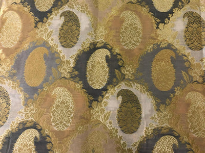 Silk Brocade fabric  slate blue and gold with gold paisley motif  jacquard  BRO965[2]