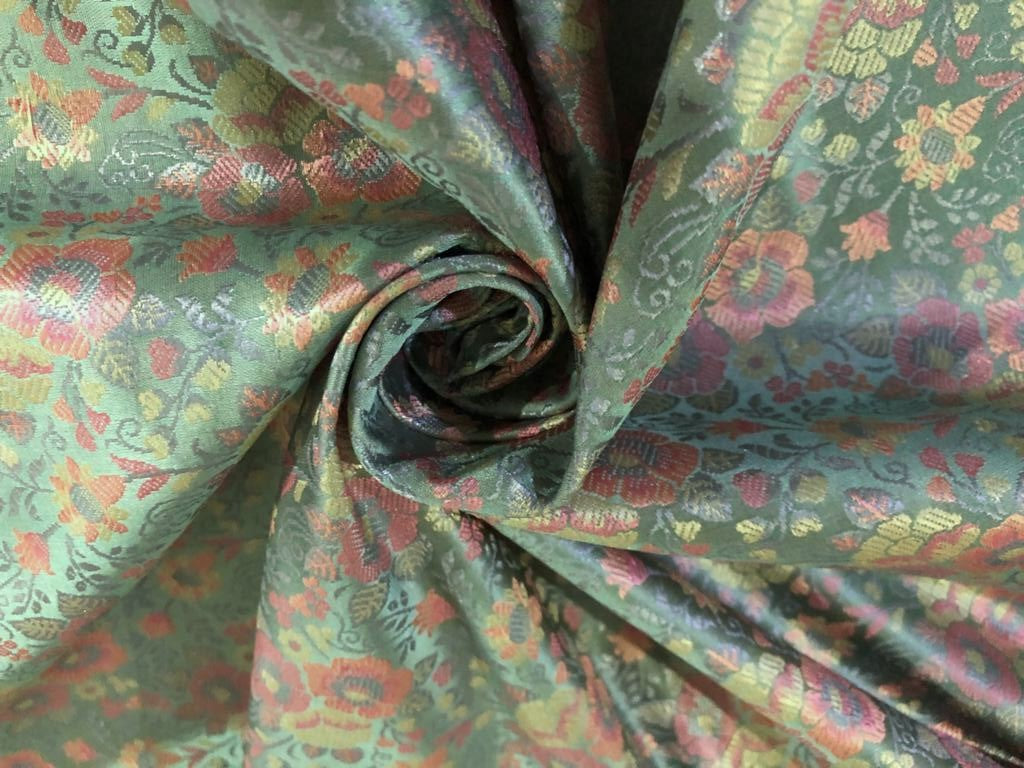 Silk Brocade fabric 44" wide Floral Jacquard available in 5 colors BRO 919 NAVY, GREEN ,DEEP BURGANDY,GOLD,RED[15714-15718]