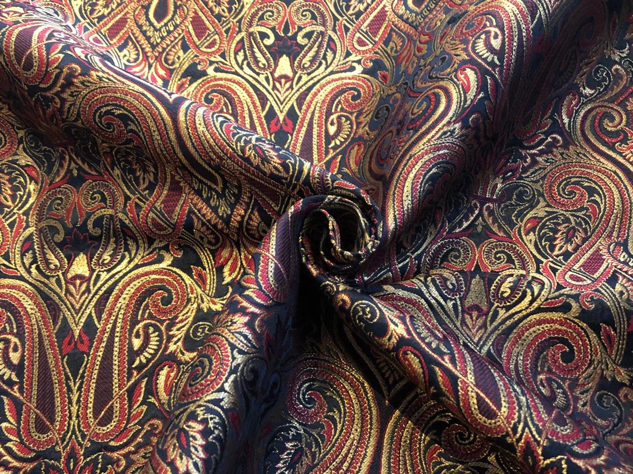 Silk Brocade fabric gold jacquard paisleys available in 3 colors pink/teal , green and red/black  BRO1103