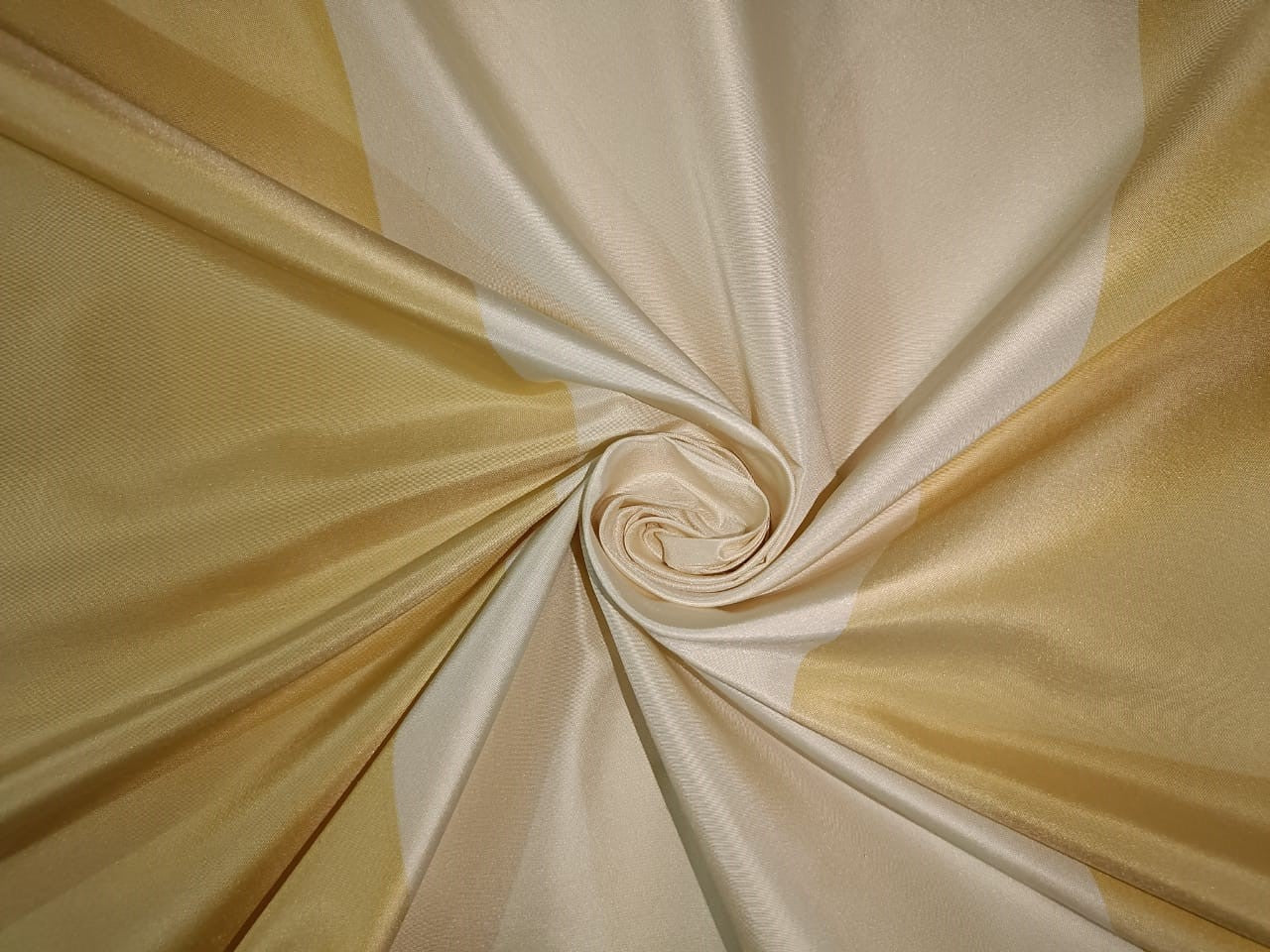 100% silk taffeta fabric light gold x cream color stripes 54