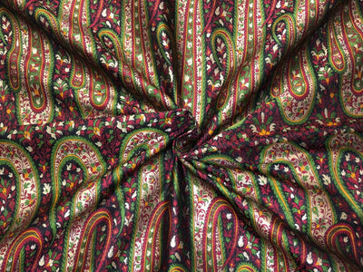 Silk Brocade fabric  intricate paisley jacquard in 4 color color schemes green ,red/ BRO1084