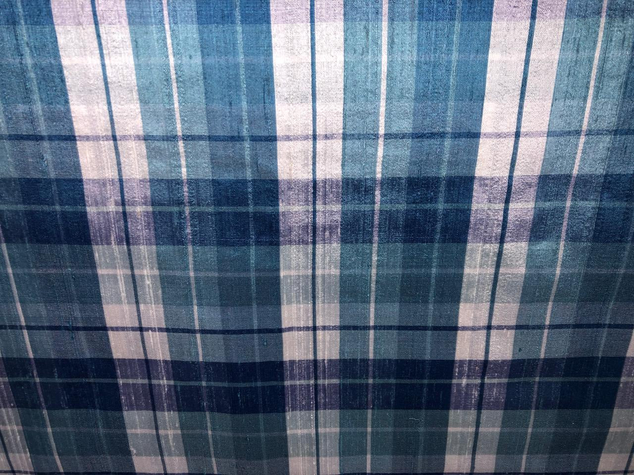 100% silk dupion  Plaids fabric with slubs shades of blue  and white  54" wide DUPNEWC26[4]