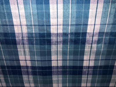 100% silk dupion  Plaids fabric with slubs shades of blue  and white  54" wide DUPNEWC26[4]