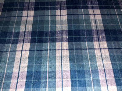 100% silk dupion  Plaids fabric with slubs shades of blue  and white  54" wide DUPNEWC26[4]