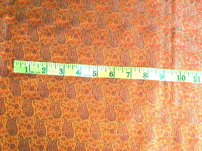 SILK BROCADE FABRIC BURNT ORANGE,GREEN & RED COLOR 44" WIDE BRO408[6]