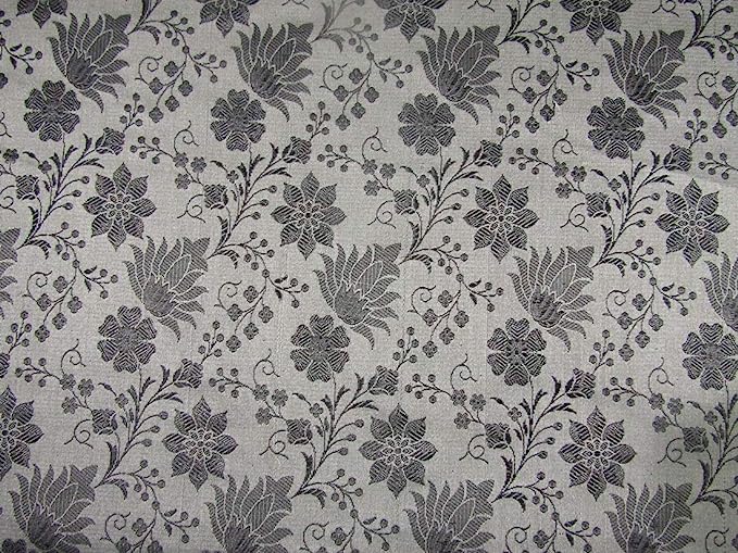 Silk Brocade Black &amp; Grey Color floral design 44" wide BRO297[1]