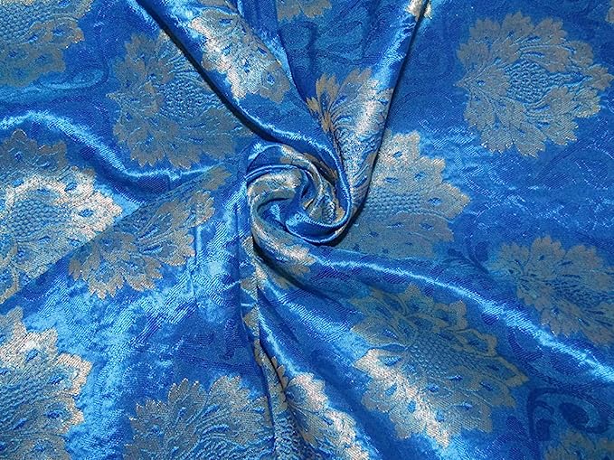 SILK BROCADE FABRIC Royal Blue & Metallic Gold Color 44" WIDE BRO356[2]