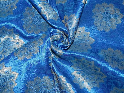 SILK BROCADE FABRIC Royal Blue & Metallic Gold Color 44" WIDE BRO356[2]