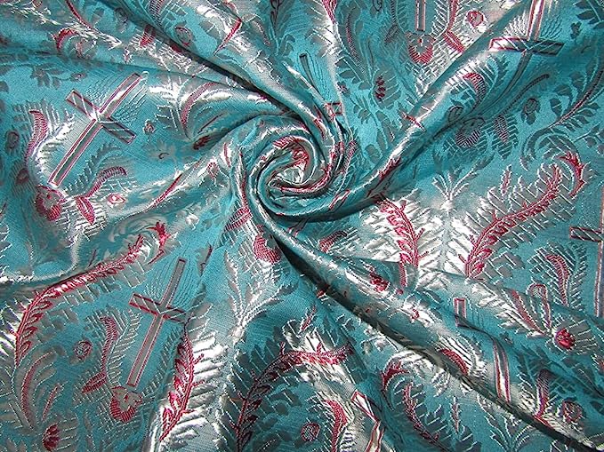 Silk Brocade Vestment Fabric Light Silver,Pink & Blue color 44" WIDE BRO359[1]