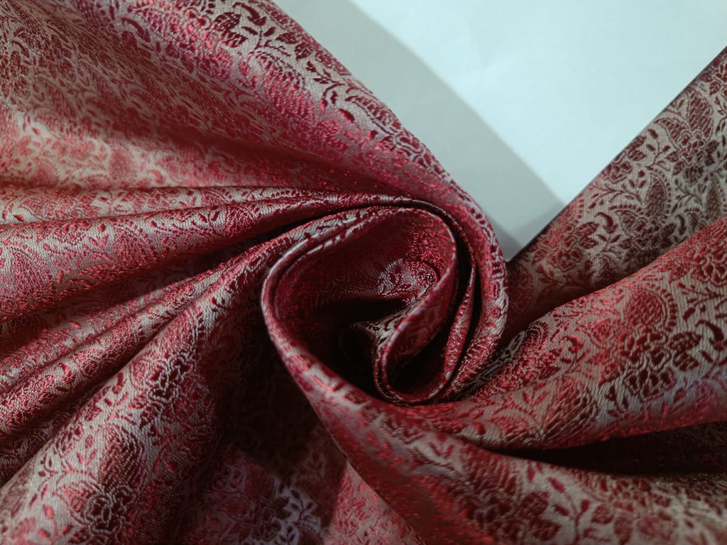 Pure Silk Brocade Fabric onion pink with wine color paisleys color 44" wide BRO94[4]