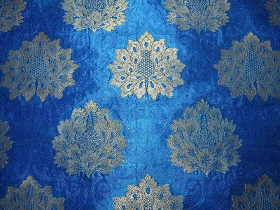SILK BROCADE FABRIC Royal Blue & Metallic Gold Color 44" WIDE BRO356[2]