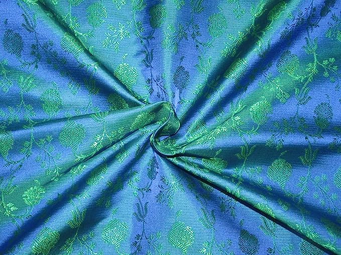 Silk Brocade Fabric Blue x Green COLOR 44" WIDE BRO766[2]