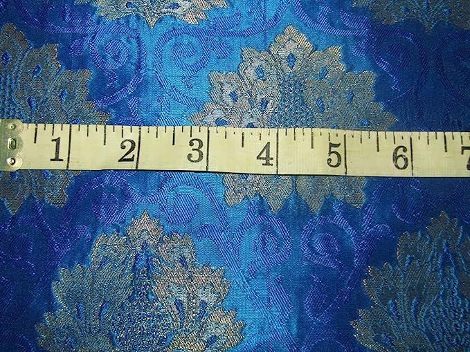 SILK BROCADE FABRIC Royal Blue & Metallic Gold Color 44" WIDE BRO356[2]