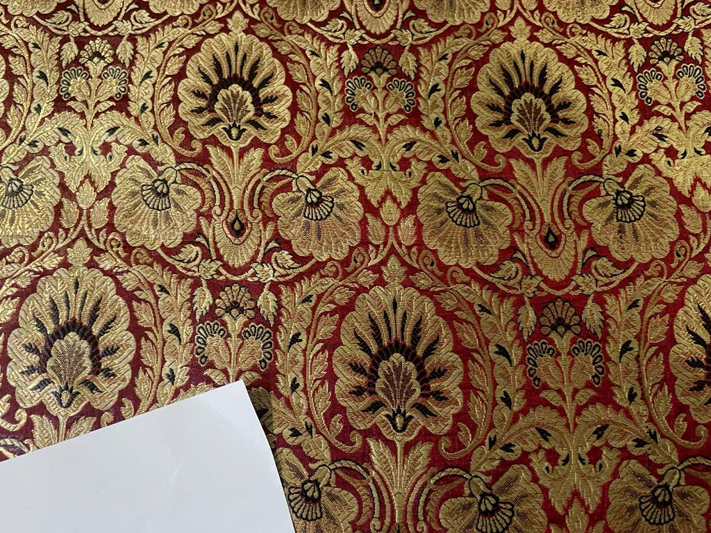 Silk Brocade fabric Red with metallic gold, red and black jacquard color 44" wide BRO891[1]