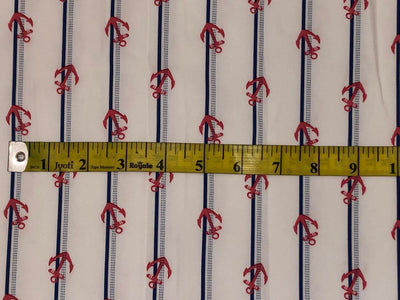 100% cotton poplin  twill weave navy blue /white stripe with red anchor  56" wide [18489]