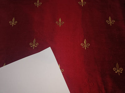 Silk dupioni embroidery  blood red with gold motif DUP#E48