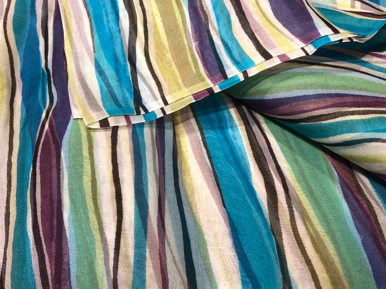 100% silk organza stripes multi color fabric 44" wide [17064]