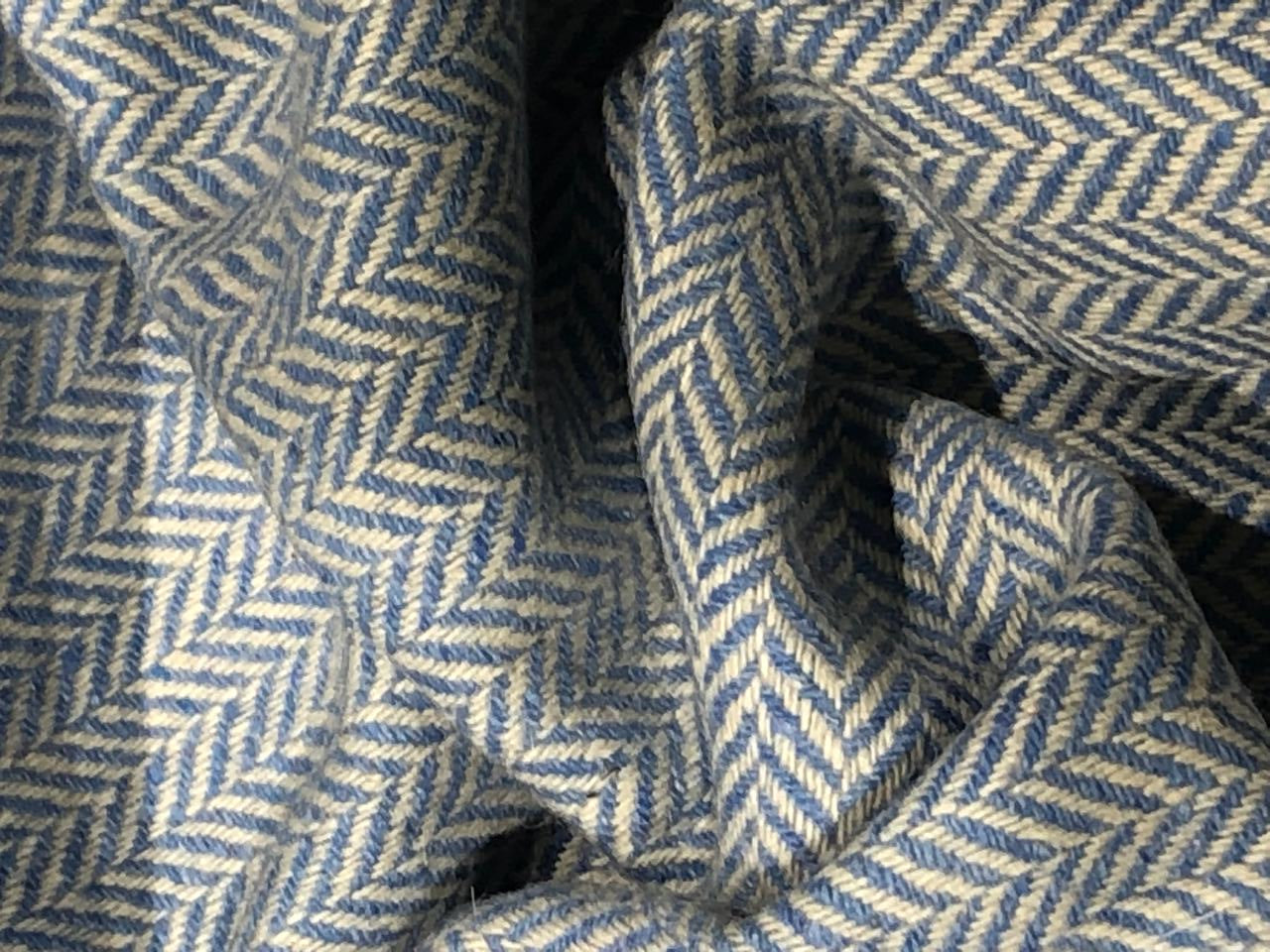 Suiting blended viscose ,poly, acrylic blue and white zig zag 58" wide [17717]