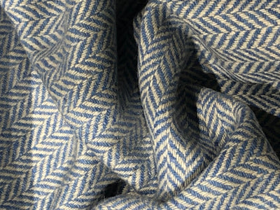 Suiting blended viscose ,poly, acrylic blue and white zig zag 58" wide [17717]